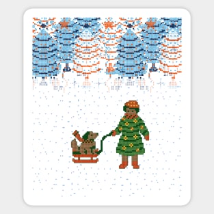 Girl with dog at Christmas tree farm Sticker